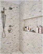 Beige Grey Marble Look Decorative Glass Accent Panel – 2x4 Geometric Brick Pattern – Polished Finish – 1 Sheet